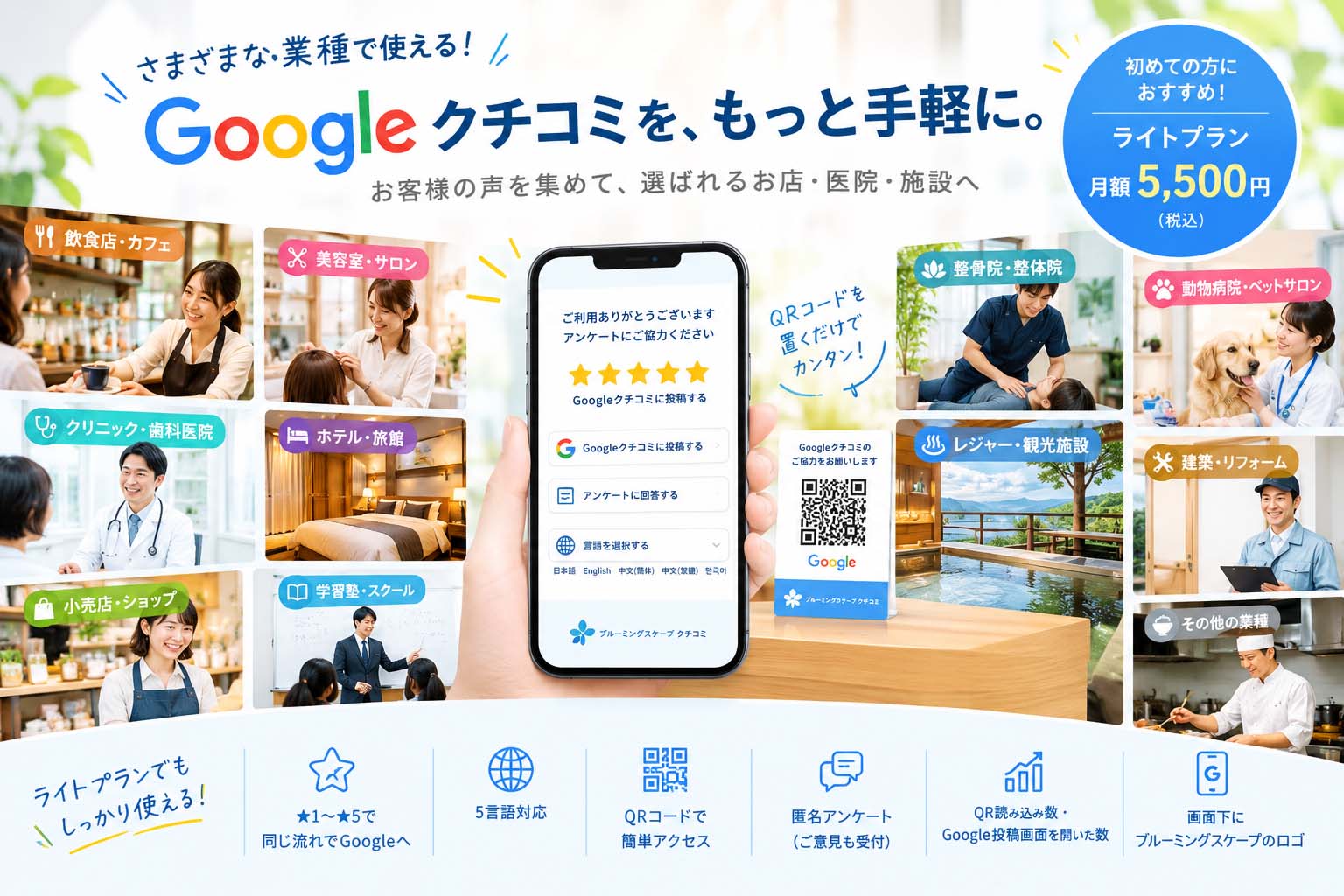 全業種向け Googleクチコミ・アンケートシステム(インバウンド対応)ライトプラン