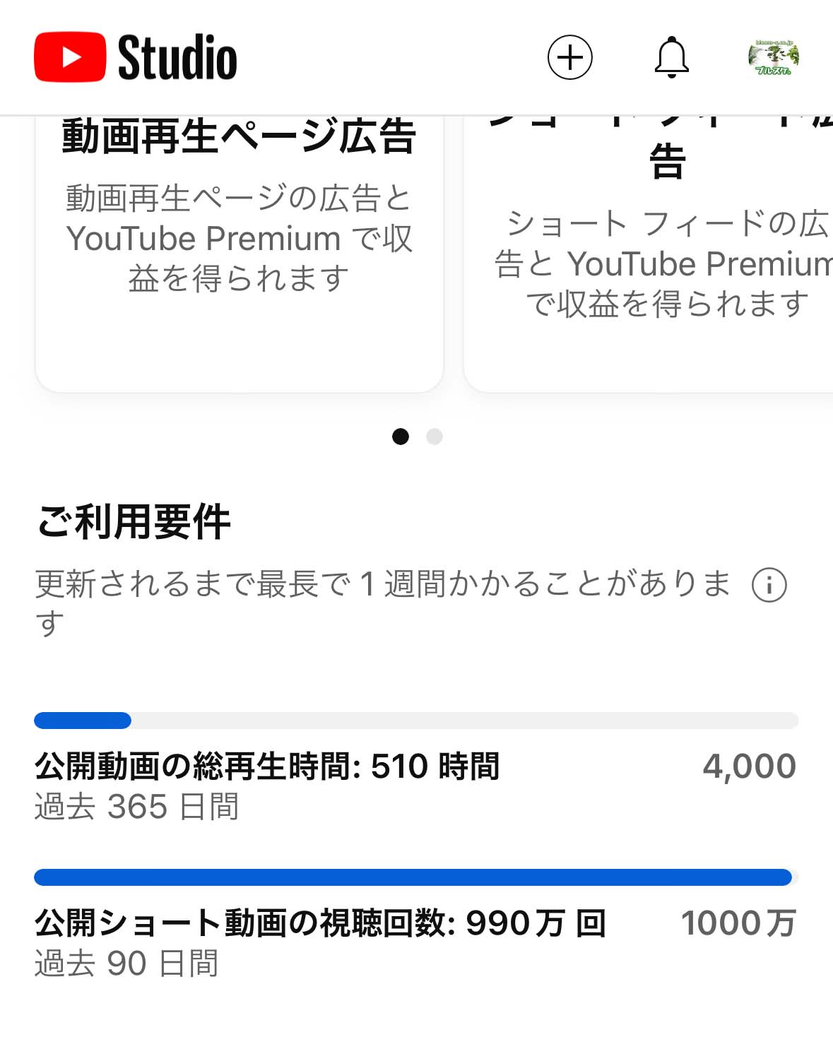 YouTubeのショート動画、90日間で再生回数 1,000万回 突破に感謝！